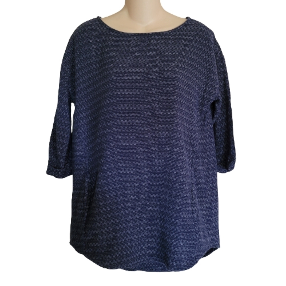 Old Navy Navy Blue and White Print 3/4 Sleeve Tunic High Low Top Size Women Smal